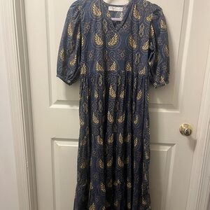 Indu Blue and Gold Print Maxi Dress